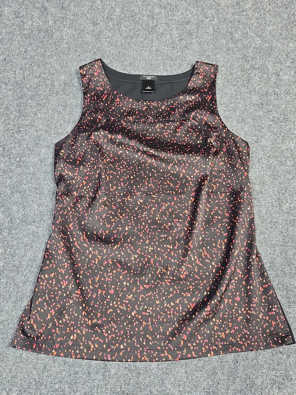 Ann Taylor Petite SP Black Pink Orange Speckled Sleeveless Blouse Tank Top